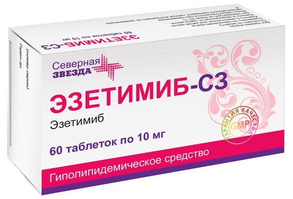 Упаковка препарата Эзетимиб-СЗ 10 мг, 60 таблеток, Северная Звезда