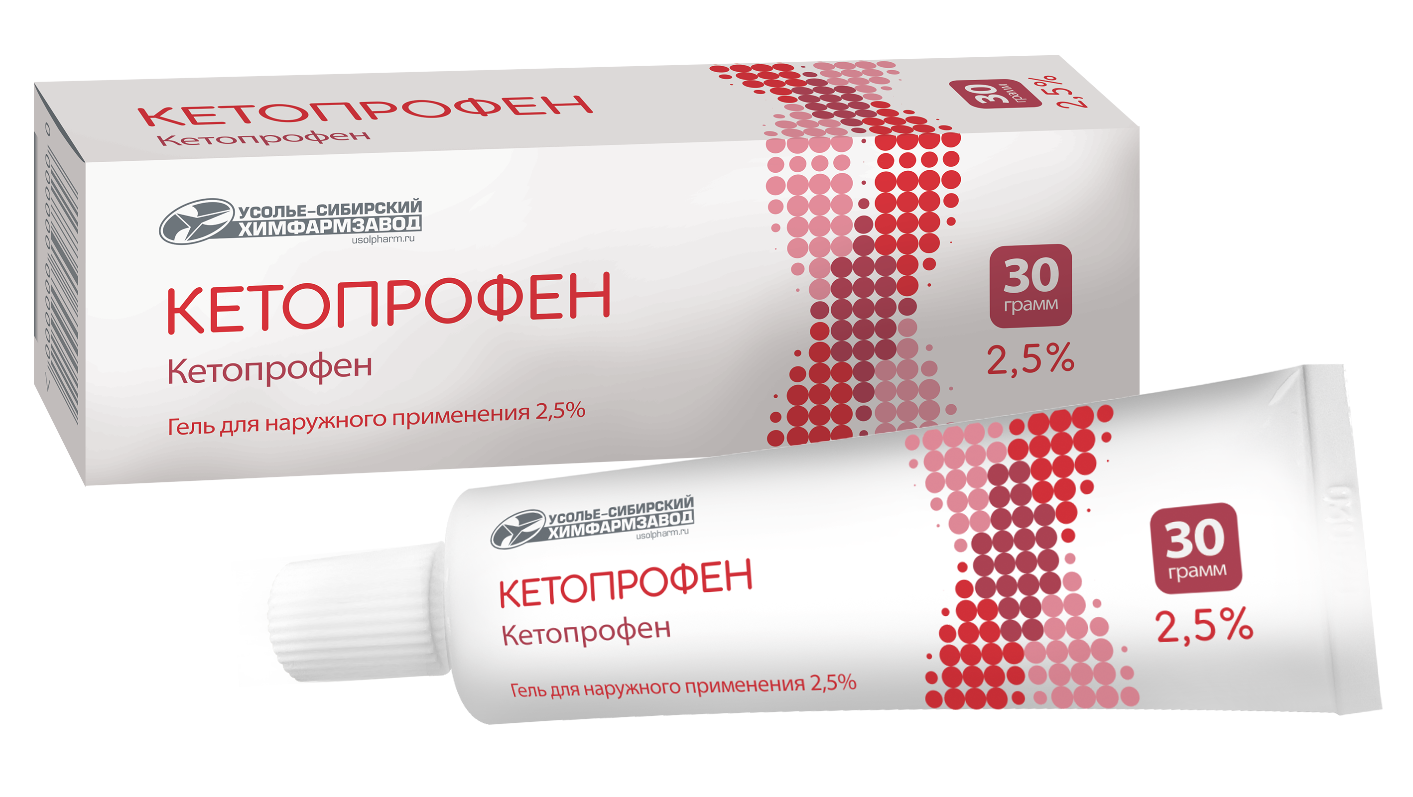Упаковка и туба геля Кетопрофен 2,5% для наружного применения, 30 г