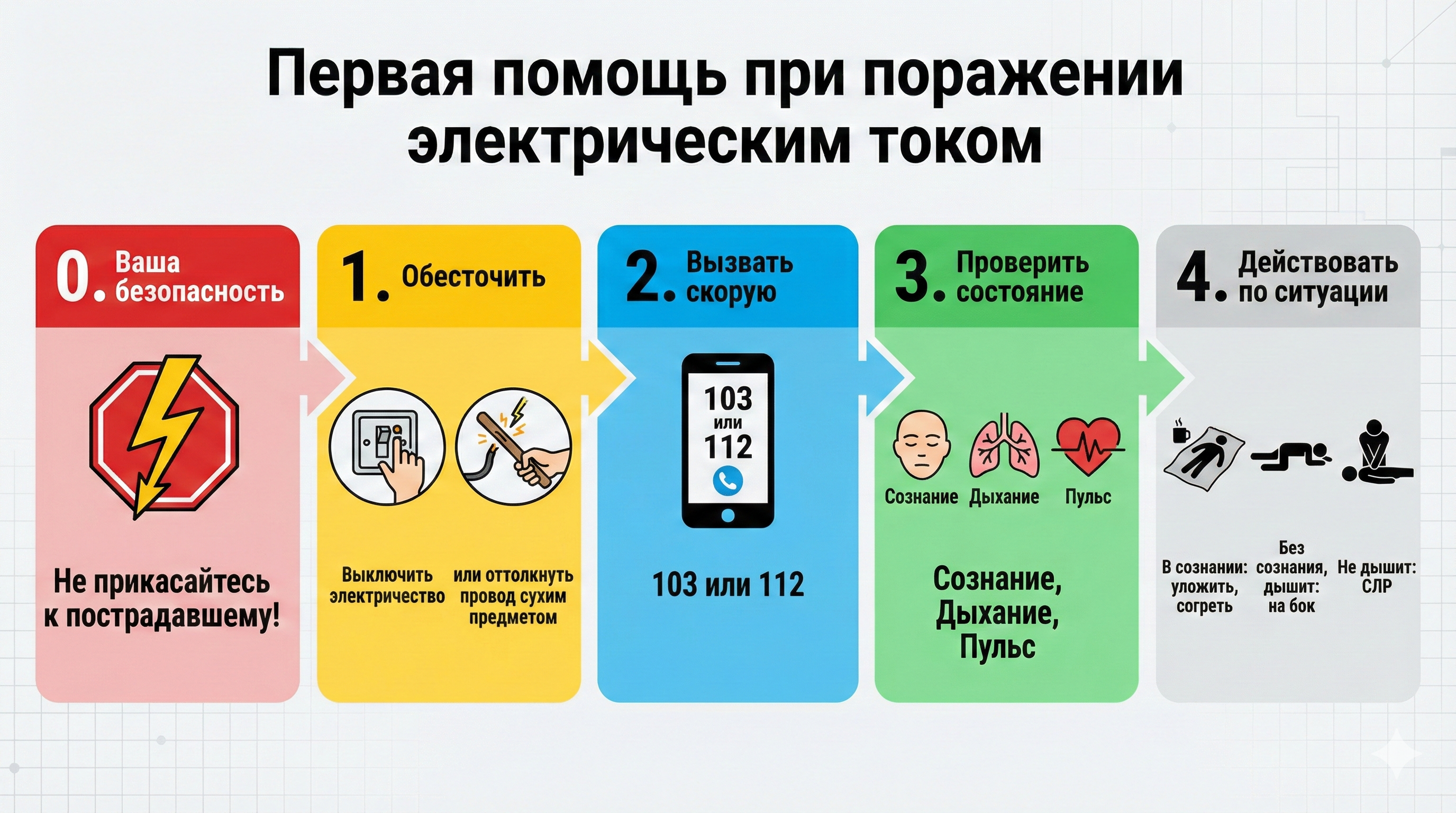 что делать при ударе током шаги схема инфографика