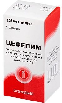 Упаковка препарата Цефепим, порошок для приготовления раствора для инъекций, 1,0 г